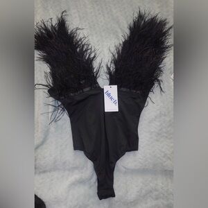 blue b feather bodysuit